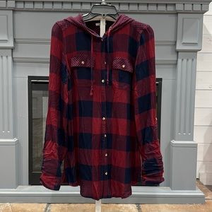 Maurices Hooded Plaid Top